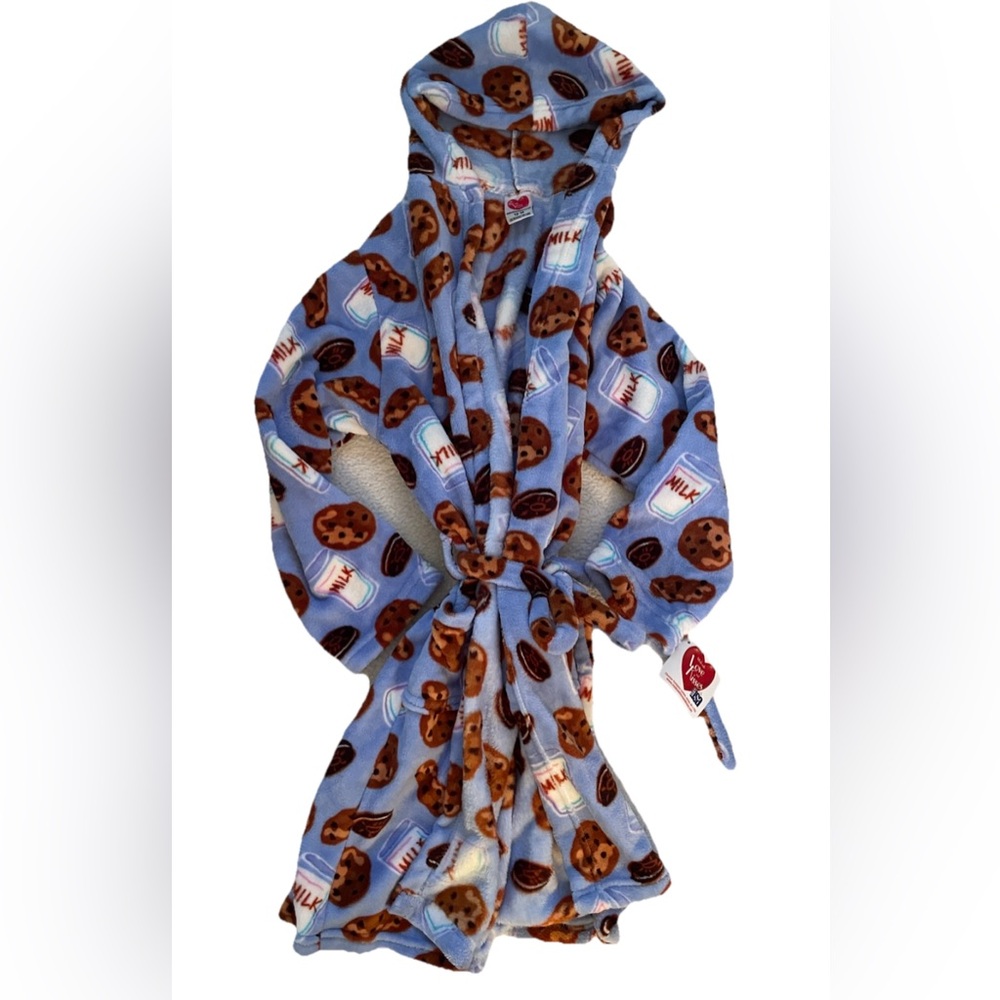 NWT Made with Love and Kissed Blue Milk& Cookies Plush Robe Size 12/14